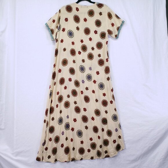 Fanda Beige Colorful Floral Print Relaxed Boho  Moo Moo Dress XL - Picture 12 of 14